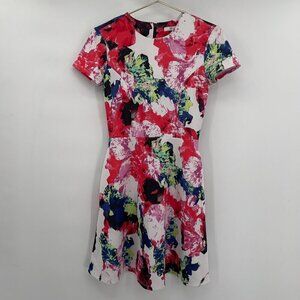 Milly For Design Nation Floral Mini Flare Short Sleeve Lined Dress Women's 2